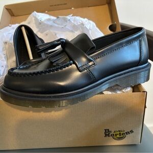 NIB Dr. Martens DOC Unisex Adrian Black smooth leather tassel loafers size EU 38